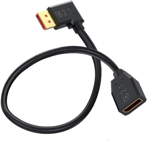 HTGuoji 90 Degree 16K DisplayPort 2.1 Extension Cable 52Gbps (50cm) | Right Angle DP Male to Female Cable Support 16K@30Hz,8K@120Hz,4K@240Hz/165Hz HDR, HDCP for Gaming Monitor, TV, Graphics