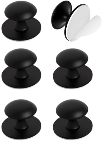 JUKOTA 6 Pezzi Pomelli per Cassetti, Armadi Pomelli Autoadesivi, Rotondi Manopole Cassetto Pomelli Adesivi per Mobili, Pomelli Neri Maniglie in Acciaio, per Finestre, Armadi, Cassetti