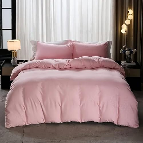 Générique Ensemble Parure De Lit 4 piéces Unie 100% Coton 57 Fils /cm2-1 Housse de Couette 220 x 240 cm+ 1 Drap Housse 140 x 190 cm Bonnet 30 cm + 2taies d'oreiller 65x 65 cm Premium Qualite (Rose)