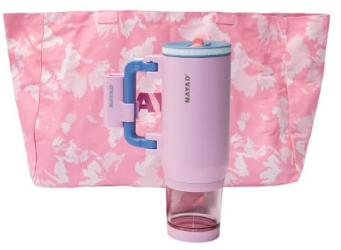 Insulated Tumbler with Foldable Handle & Detachable Snack Box - 23oz Stainless Steel Travel Mug with Straw Lid,Leak-Proof Design for Travel,Gym.Bonus for mom tote bag and lipstick holder as gifts