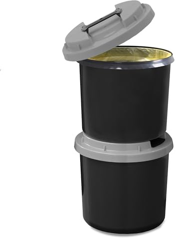 KUEFA TWIN 2x30l Abfallsammelstation, Mülleimer, Mülltrennung für Verpackungen und Altpapier, mit Klemm-Ring für Müllbeutel, stabil, strapazierfähig, geruchsdicht, auslaufsicher (Hellgrau)