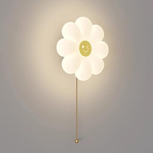 LOGT LED Blume Wandlampe Kinderzimmer mit Schalter, Innen Wandleuchte Acryl Deko Modern Nachtlampe Junge Mädchen Nachttischleuchte 3 Helligkeitsstufen Wandbeleuchtung für Schlafzimmer Kinderzimmer
