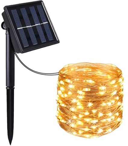 GEU 11M Guirlande Solaire Extérieur 60 LED Lumineuse IP65 Étanche 8 Modes Décoration pour Jardin Terrasse Arbre Mariage Maison Fête Noël (Blanc Chaud)