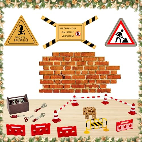 Mino Plus 28pcs Miniatur Werkzeugkasten Set,DIY wichtel Baustelle Einzug mit Pylonen Werkzeug-Set,Miniatur Wichtel Zubehör,für Wichteltür Weihnachten Deko und Puppenhaus
