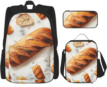 KCGSDEGV Ensemble de 3 sacs d'école avec sac à déjeuner et trousse à crayons - Motif tournesol - Pour adolescentes, filles et garçons, Pain peint., Taille unique, Sacs à dos de jour