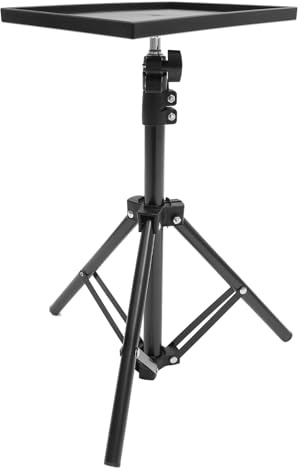 FIXOSHEE Projector Table Tripod Stand with Adjustable Height and Utility Shelf, Portable Laptop Tray and Book Stand for Home and Office Use, Stable Metal Construction with Foldable Design