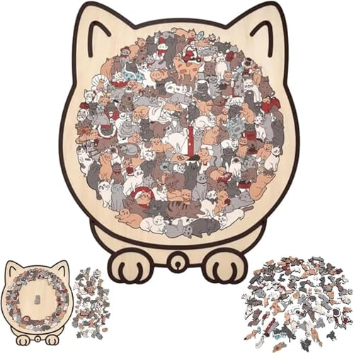 135-Piece Cat Shaped Wooden Jigsaw Puzzle, Colored Cat Shaped Wooden Jigsaw Puzzle, Unique Animal Shape Wood Puzzles, Creative Puzzles Gifts for Cats Lovers, Home Decor