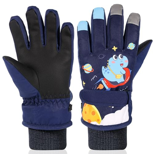 QKURT Guantes de Esquí para Niños, Guantes Niños Invierno Cálido, Impermeables, para Niñas y Niño de 4 a 13 Años