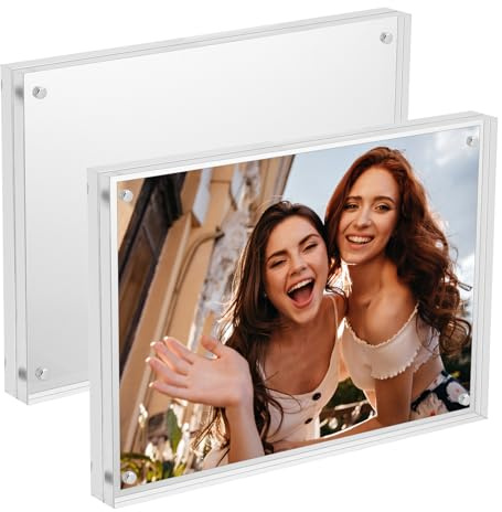 2 Packs Acrylic Photo Frame A5, Frameless Picture Frames 6x8 Inch/ 15x21CM, Clear Acrylic Magnetic Picture Frame Block A5 Size Double Sided Photo Frames for Family, Travel Photo(150x210mm)