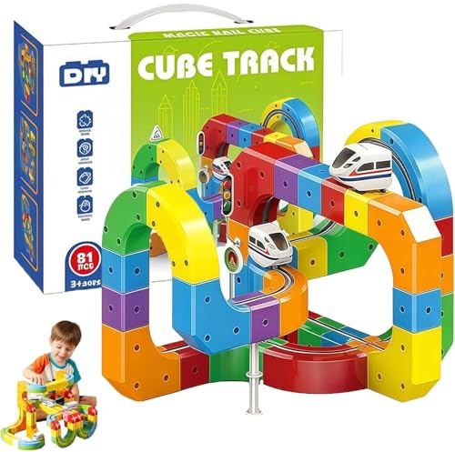 2026 Nouvel Ensemble de Fusion de Voies ferrées, Kits de Construction Flexibles 3D klick Rail avec Train électrique et Panneaux de signalisation, Jouets d'apprentissage STEM pour garçons et FI 81 Pcs