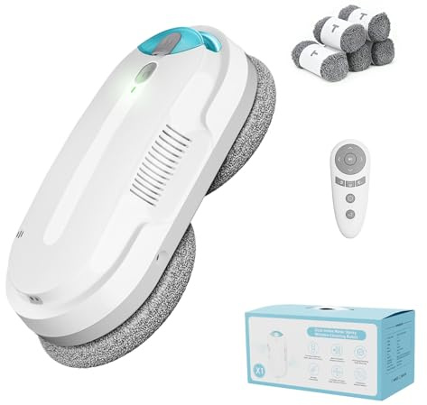 HIXZAP Window Cleaning Robot - 2400-3200Pa Suction, Dual Ultrasonic Spray, 85ml Tank, Edge Detection, Anti-Drop, 3 Cleaning Modes for Streak-Free Glas (White)