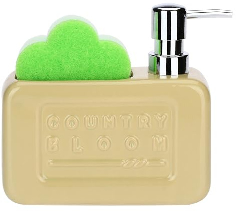 THUN - Set dispenser e porta spugna Country Bloom - stoneware,9x9x3,5 cm