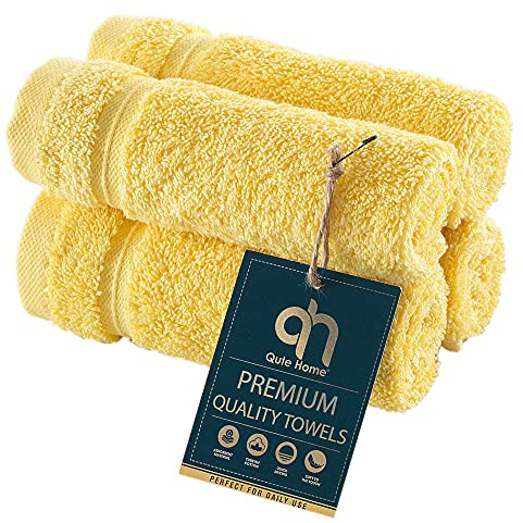 Qute Home 4-Piece Washcloths Towels Set, 100% Turkish Cotton Premium Quality Towels for Bathroom, Quick Dry Soft and Absorbent Turkish Towel, Set Includes 4 Wash Cloths (Yellow)