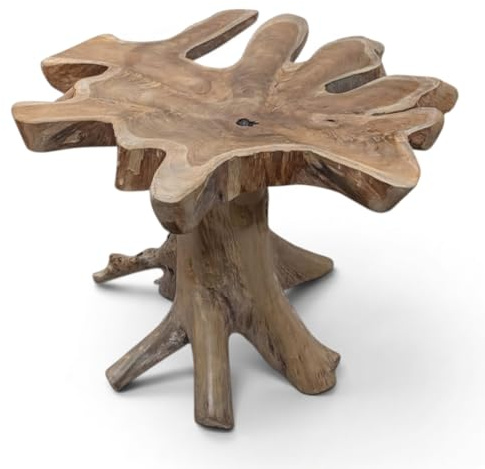 Kinaree Wurzelholz Beistelltisch ALOR Setar aus massivem Teakholz ca. Ø 60cm – Handgefertigter Root Wood Tisch – Naturholz Couchtisch aus Indonesien