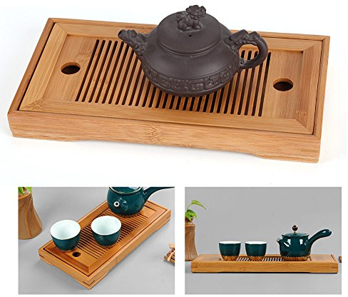 Ausla Tee-Tablett, Serviertablett, Japanischen Gongfu Teetablett aus Bambus, für Teehaus, Home, Office, 27 x 14 x 3 cm ﻿