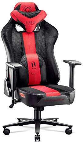 Diablo Gaming Stuhl Stoff X-Player 2.0 - Breite Sitzfläche - Gaming Chair mit 3D Armlehnen - Nacken/- Lendenkissen Wippfunktion - Bürostuhl 160 kg - Pc Gaming Stuhl Ergonomisch - King (XL)