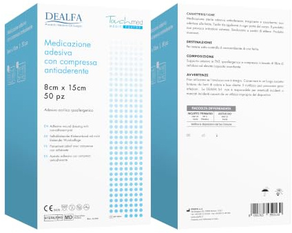 TOUCHMED Cerotto Adesivo Sterile in TNT con Compressa Antiaderente - 8x15 cm - Traspirante e Assorbente - Ottima Adesività - Monouso - Confezione da 50 Pezzi