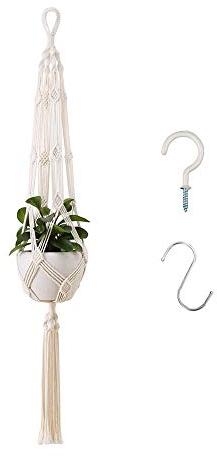 EMSMIL 105cm Fioriere Sospese in Macrame con 2 Ganci Appesi Tessitura a Mano Plant Hanger Corda da Muro Appendiabiti per Piante da Interno ed Esterno per Balcony Decorazioni da Giardino