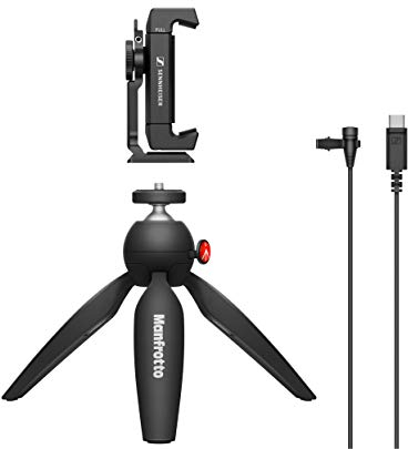 Sennheiser XS Lav Kit Móvil USB-C, Micrófono Lavalier Omnidireccional con Pinza para Smartphone y Minitrípode Manfrotto PIXI, 509259