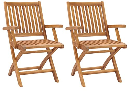 vidaXL 2X Teak Massiv Gartenstuhl Klappbar mit Armlehnen Hochlehner Klappstuhl Gartensessel Sessel Stuhl Gartenmöbel Gartenstühle Holzstuhl