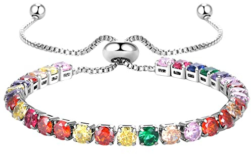 JewelryWe Schmuck Tennisarmband Damen Regenbogen Mehrfarbig Zirkonia Tennis Armband LGBT Armreif Gay & Lesbian Pride Armkette