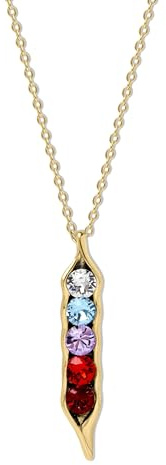 EVE'S ADDICTION Custom Five Stone Peas in a Pod Gold Tone Necklace (16 chain) - Peas Pod Jewelry - Mother's Necklace - Birthstone Necklace for Women - Gifts for Mom