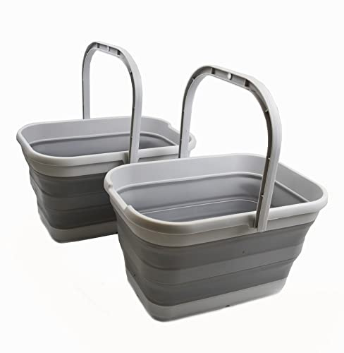 SAMMART 12L Faltbarer rechteckiger handlicher Eimer (Grau (2er-Set))