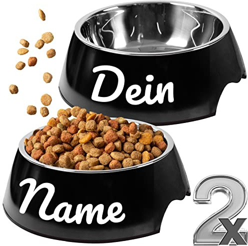 ne&no® Futternapf 2er Set für Hunde und Katzen (L - PERSONALISIERT, SCHWARZ)