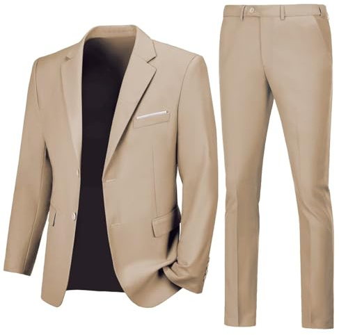 Men Suits Slim Fit 2 Button Men's Suits Solid Champagne Business Suit Blazer Pants for Men Groomsmen Wedding Mens Tuxedo for Prom M