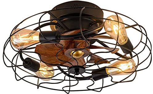 Bellastein Diseño Industrial retro de ventilador de techo con iluminación E26 * 4 (sin bombillas) ventilador de techo de enchufe con luz de ajuste de velocidad del viento reversible (negro)