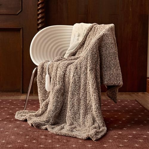 Templewet Heated Blanket Throw 50 x 60,Cute Electric Blanket,Brown
