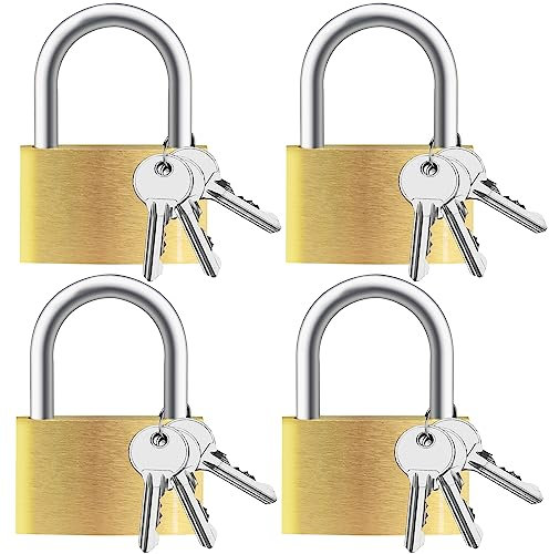 Cieex Lot de 4 Cadenas Clé de Laiton Cadenas Casier College Petits Cadenas 4 x 3 x 0,8 cm pour Sacs de Voyage, Valise, Armoires, Casiers