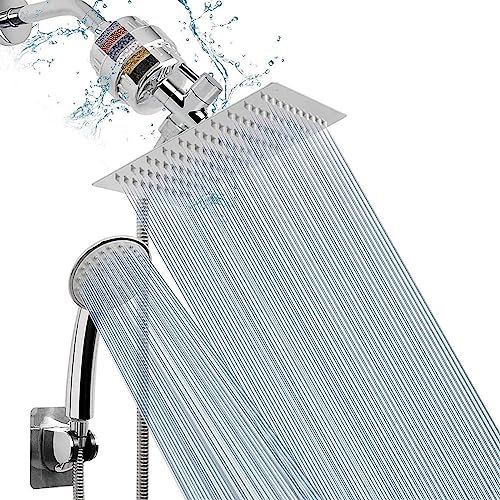 Shower Head Combo with Handheld, Shower Head High Pressure Filtered Shower Head, Square Round Rain Shower Head and 5 settings Handheld Shower