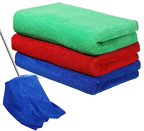 Newwiee 3 paños de limpieza de microfibra extragrandes de 30 x 20 pulgadas, lavables, reutilizables, sin rayas, sin pelusas, para limpiar el hogar, vidrio, oficina, ventana, baños (rojo, azul, verde)