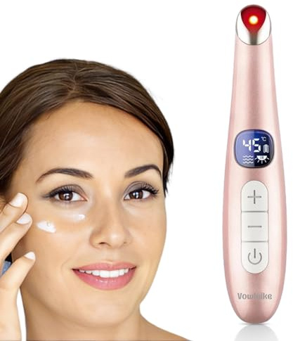 Vowleike Eye Lift Wand, 3 in 1 Vibrating 98°F to 113°F LCD Eye Massager for Dry Eyes, Dark Circles and Puffiness, Face & Neck Lifting Tool for Fine Lines and Wrinkles, Rose Gold