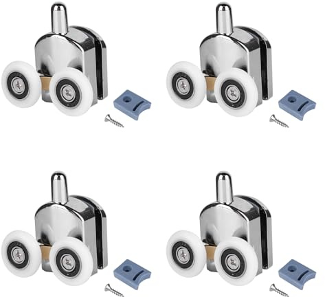Marstey 4 Packs Shower Door Rollers, 23mm Shower Door Wheel Rollers with Screws and Anti-Collision Block, Adjustable Replacement Shower Door Twin Rollers Runners for Curved Doors 4-6mm