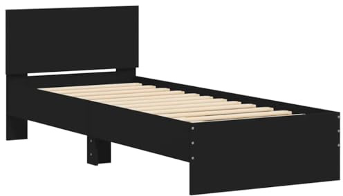 vidaXL Cadre de Lit avec Tête de Lit, Lit Simple avec Sommier à Lattes, Lit Adulte, Meuble de Chambre, Moderne, Noir 75x190 cm Bois d'Ingénierie