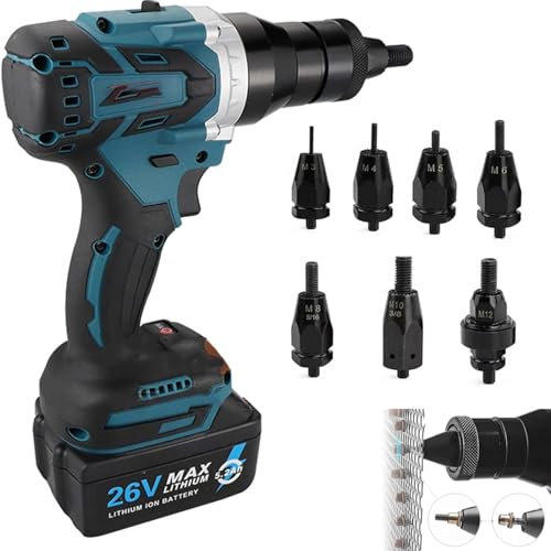 Pistola remachadora inalámbrica, herramienta eléctrica for tuercas remachadoras 2 en 1, pistola remachadora automática con modo de memoria, kit de remachadora con batería y cargador ( Size : 2Battery