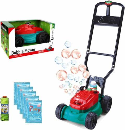 Coo11 Bubble maker Garden Mower Machine with 6 refile bubble solution Lawn Mower Bubble for Children, 3+ Years Lawn Mower Bubble Machine garden tool set with light & music)