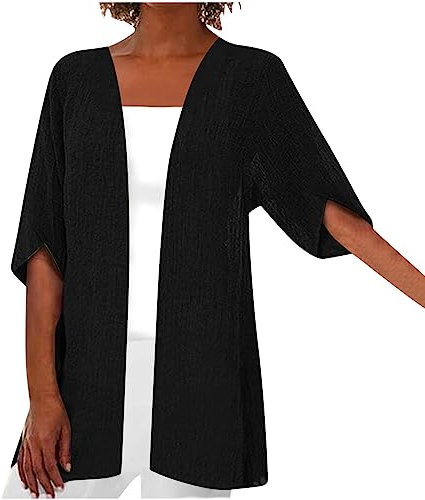 Damen Cardigan Für Herbst Und Sommer, Mittellange Ärmel Aus Baumwolle Und Leinen, Sale Strickjacken Leicht Atmungsaktiv, Blouson Lässig Stilvoll, Häkeljacke Elegant Schick, Strickmantel Hochwertig