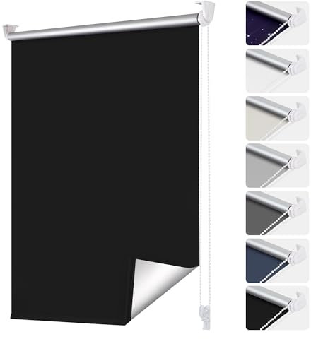 smartdemo Verdunklungsrollo ohne Bohren & mit Bohren, Klemmrollo Fensterrollo Schwarz 100x150cm (BxH), Thermorollo Sichtschutz und Sonnenchutz, Klemmrollo rollos für Fenster