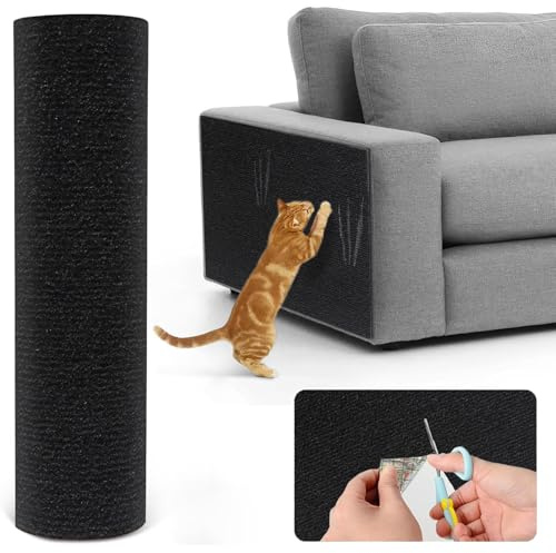 Herfair Kratzmatte Katze Selbstklebend Kratzbretter Kratzteppich Katze Wand,Kratzmatte für Katzen,Kratzwand, Kratzbrett Katzen kratzschutz für Möbel Sofa Tür Schutz (Schwarz,60x200cm)