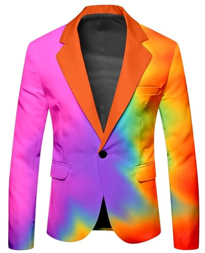 Rrongwn Giacche Da Uomo Arcobaleno Funky Suit Rainbow Abiti Sportivi Da Sposa Blazer Moda Vestito Da Uomo Festa Giacche Elegante Un Bottone Tempo Libero Scenario Spettacolo Cappotto, Lilla, S