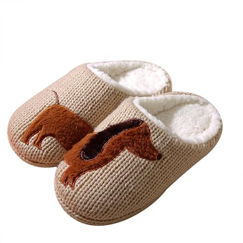 MIEHUIAI Hausschuhe Damen Winter Warme Gefüttert Flauschige Hausschuhe Herren Pantoffeln Plüsch Bequeme Kunstpelz Rutschfeste Slippers(37/38EU,Brauner Hund)
