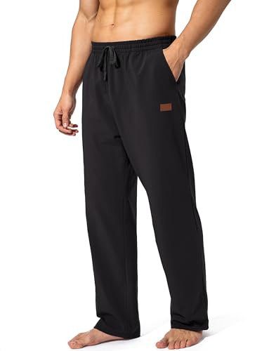HMIYA Jogginghose Herren Baumwolle Sporthose Lange Sweathose Atmungsaktiv Trainingshose Weites Bein Hosen Freizeithose mit Reißverschlusstaschen(Schwarz,L)