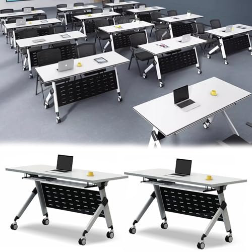 Konferenztisch, Klappbarer Besprechungstisch Schulungsräume Klappbarer mobiler Schulungstisch mit Stahlblende und offenem Stauraum, Rechteckiger Tisch für Zuhause oder das Büro, Fe
