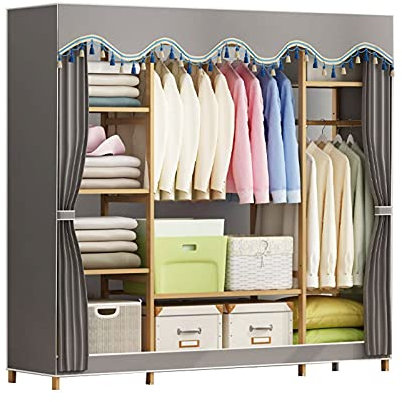 Stabiler Kleiderschrank aus Massivholz, Schwerer Kleiderschrank mit großer Kleideraufbewahrung, graues Kleiderregal für Herrenschlafzimmer (Größe: 163 x 162 x 44 cm)