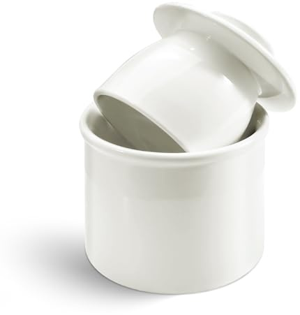 Huakaile Recipiente de cerámica para mantequilla, bonito recipiente de mantequilla sellado al agua con tapa, soporte para mantequillera francesa vintage para mostrador de cocina, accesorios de