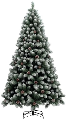 HOMCOM 7ft Artificial Pine Christmas Tree 1152 Branch Tips Steel Base Green | Realistic Hinged Tree, Pinecones, Holiday Décor for Home Office