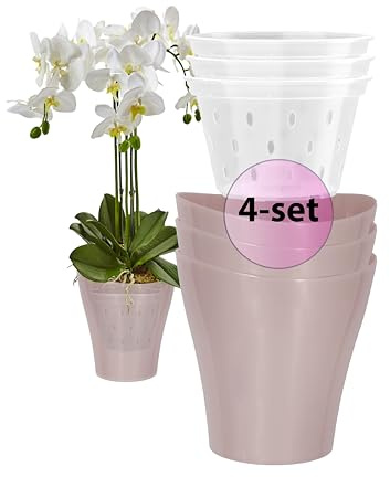Garten lux Lot de 4 pots à orchidées - 2 l - Diamètre : 16 cm - Avec 4 pots à orchidées - Trou de drainage - En plastique transparent - 1 l - Diamètre : 14 cm - Pour l'intérieur